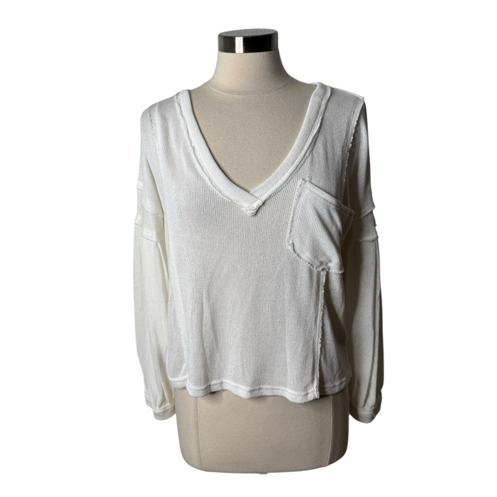 Vici Bellissimo Draped V-Neck Knit‎ Sweater Top in White Womens Small - Picture 9 of 9